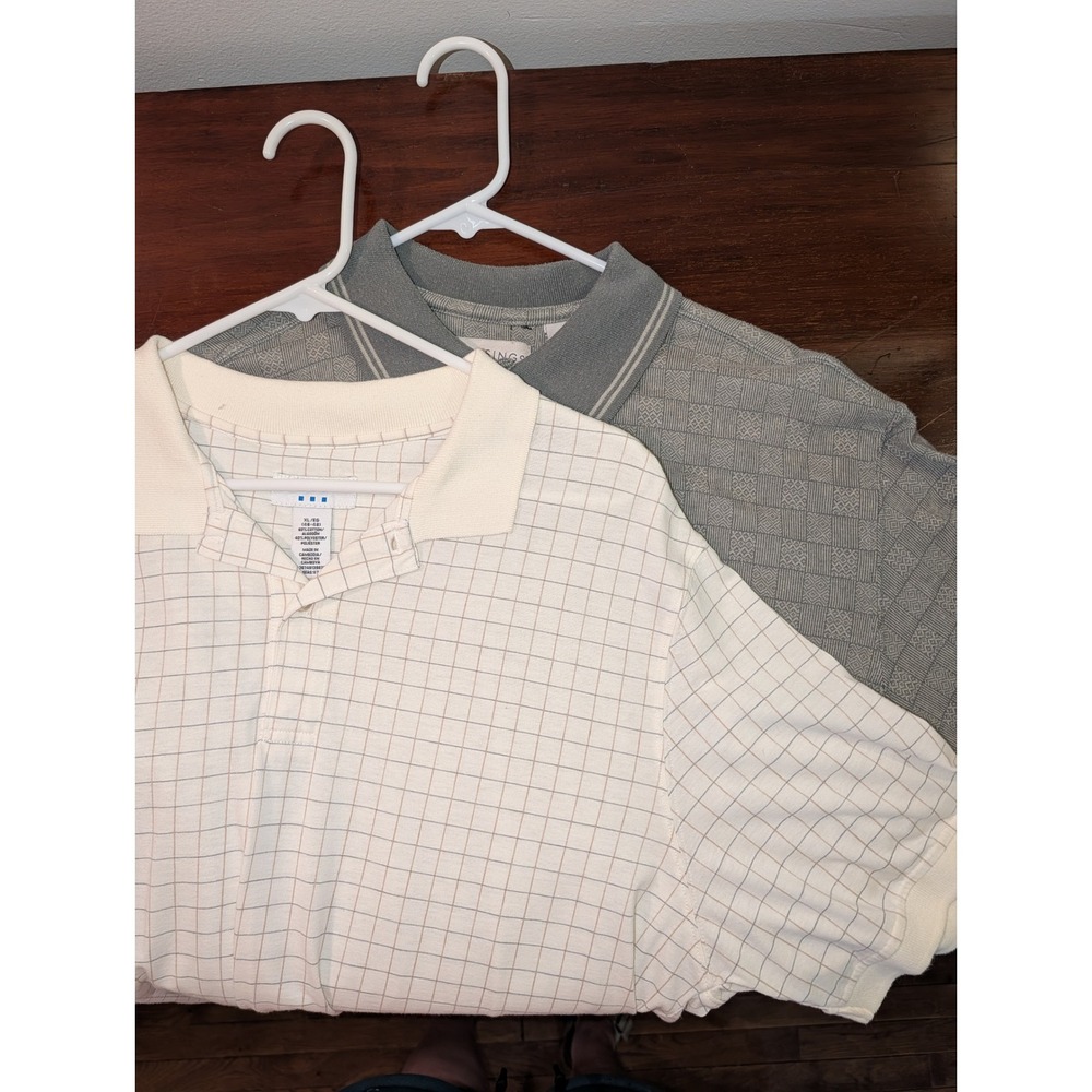 Vintage Mens Polo Shirt Lot XL Cream and Blue Striped Grandpacore Preppy